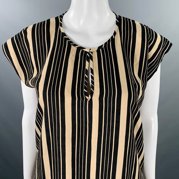 MARIA CORNEJO Size XS Black Beige Viscose Blend Stripe Tunic Long Dress - Picture 2 of 7
